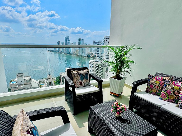 Apartamento de 1 quarto em Bocagrande com vista panorâmica p
