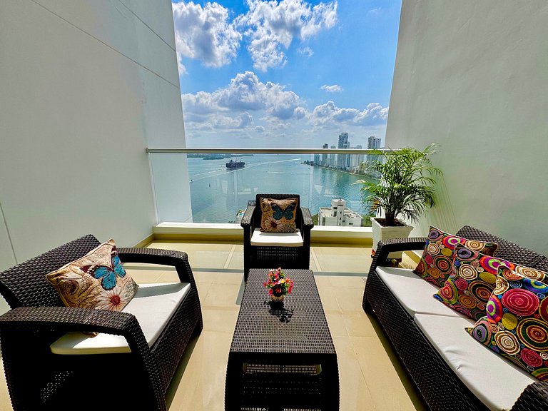Apartamento de 1 quarto em Bocagrande com vista panorâmica p