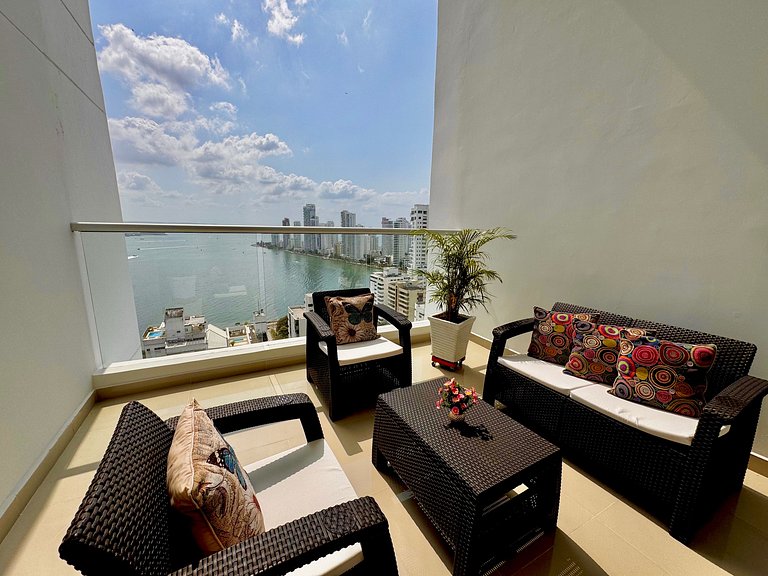 Apartamento de 1 quarto em Bocagrande com vista panorâmica p