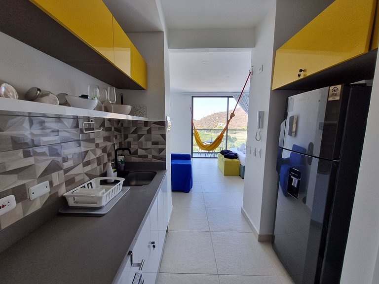 Loft Pozos Colorados. Vista para o mar, piscina e academia