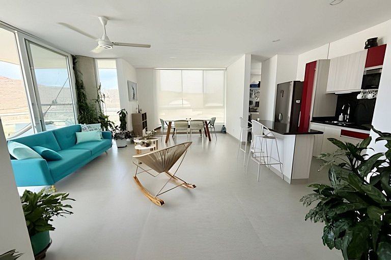 2 Dormitorios, terraza y vista al mar Caribe