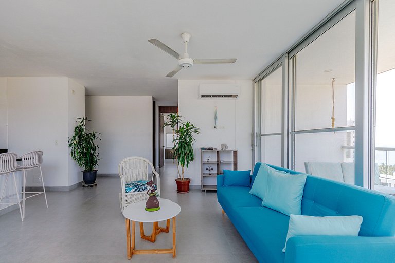 2 Dormitorios, terraza y vista al mar Caribe