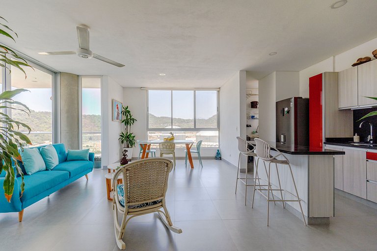 2 Dormitorios, terraza y vista al mar Caribe