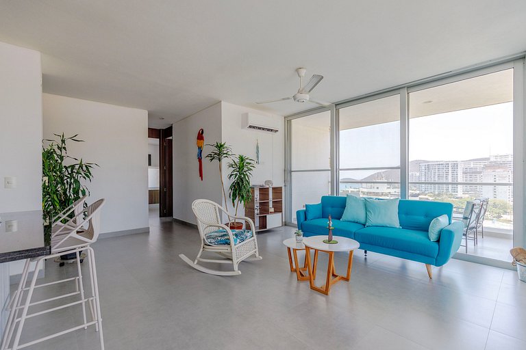 2 Dormitorios, terraza y vista al mar Caribe