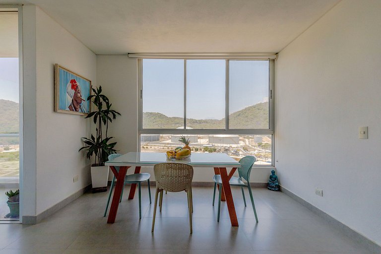 2 Dormitorios, terraza y vista al mar Caribe