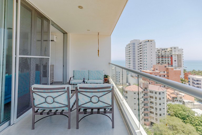 2 Dormitorios, terraza y vista al mar Caribe