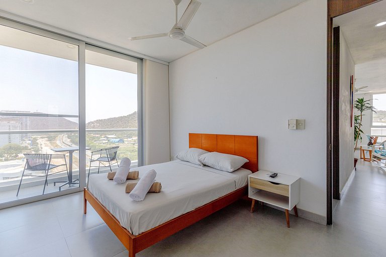 2 Dormitorios, terraza y vista al mar Caribe