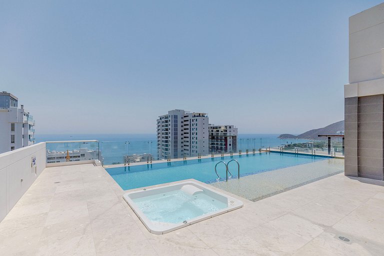 2 Dormitorios, terraza y vista al mar Caribe