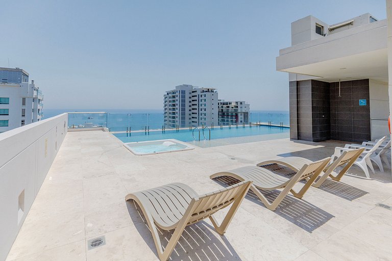 2 Dormitorios, terraza y vista al mar Caribe